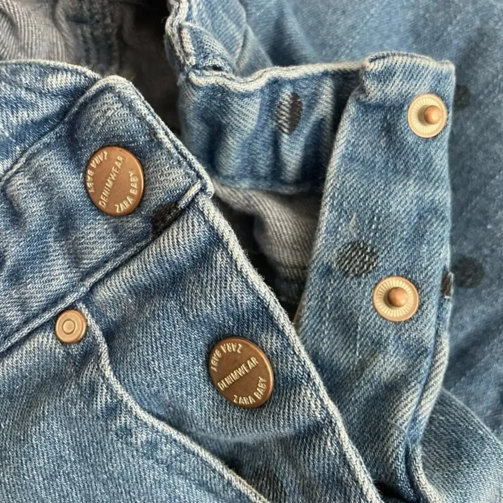 Zara Polka Dot Denim Overalls - 4-5